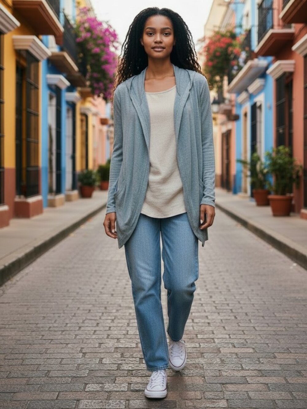 100% Linen Hooded Cardigan Blue Size XL Casual Lagenlook